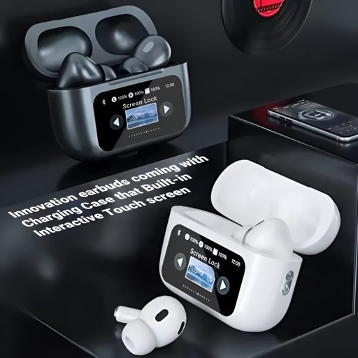 White A9 Pro ANC AirPods with Screen | Bluetooth 5.4 Advanced noise cancellation, smart screen, and long battery life